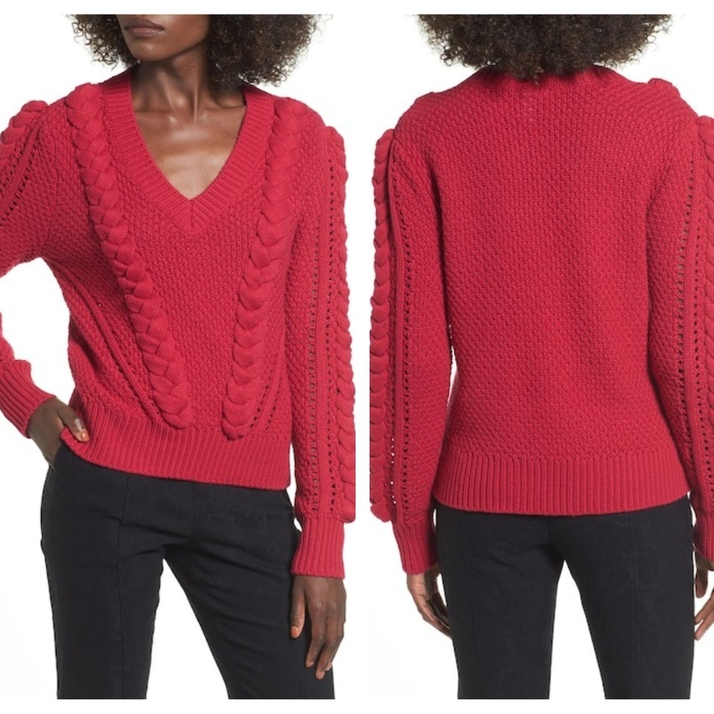 NEW Leith Red Cerise Braided Cable Valentine Sweater Pullover Knit Medium